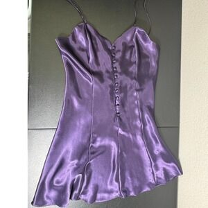 Vintage Victoria's Secret Gold‎ Label Purple Satin Chemise Slip Dress Button M